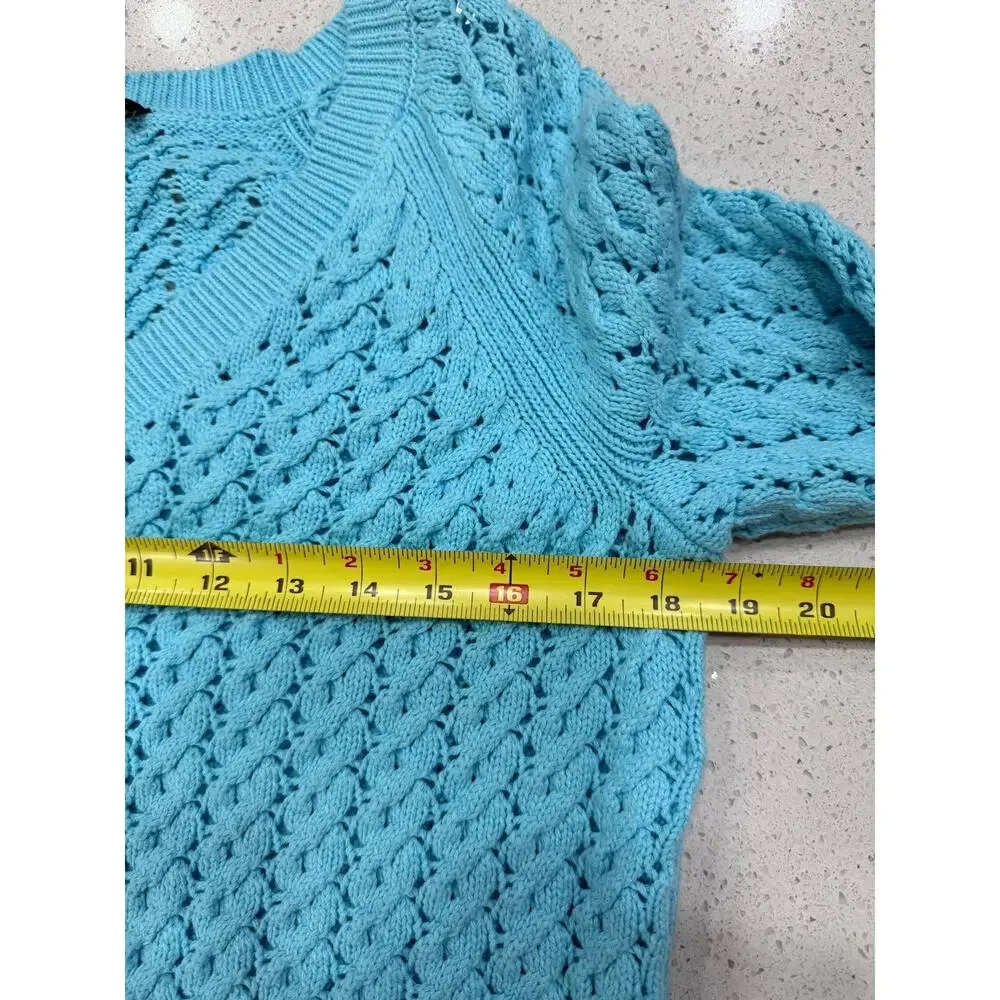 Talbots Women’s Medium Blue 100% Cotton Cable Knit V-Neck Sweater Thick EUC - Picture 5 of 7